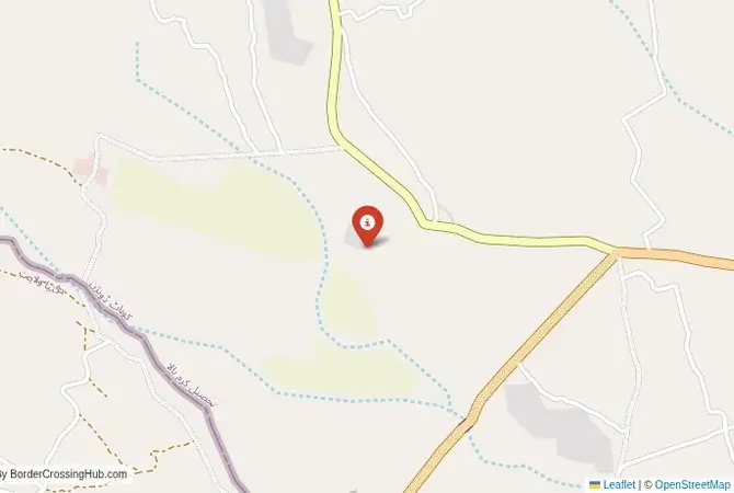 Close-up map showing a border crossing point with marker at the selected land port of entry between Afghanistan and Pakistan