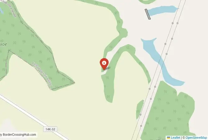 Close-up map showing a border crossing point with marker at the selected land port of entry between Ukraine and Russia