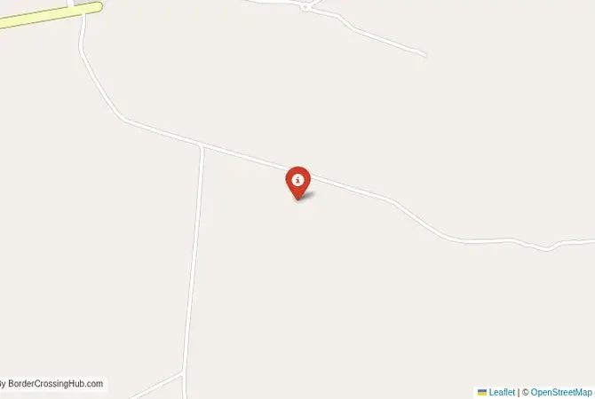 Close-up map showing a border crossing point with marker at the selected land port of entry between Iran and Iraq