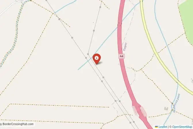 Close-up map showing a border crossing point with marker at the selected land port of entry between Bulgaria and Serbia