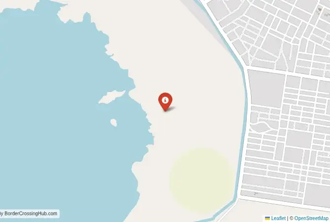 Close-up map showing a border crossing point with marker at the selected land port of entry between Egypt and Libya