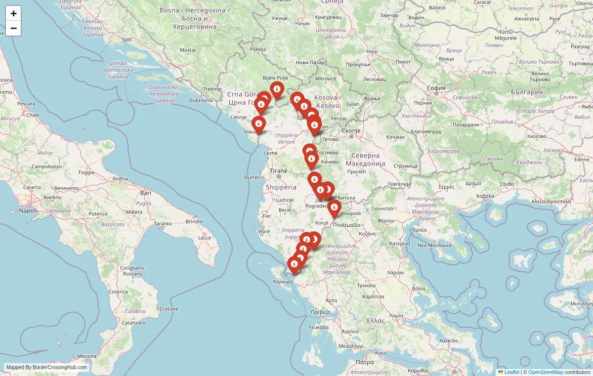 Visual guide to Albania terrestrial border crossings and frontier checkpoints