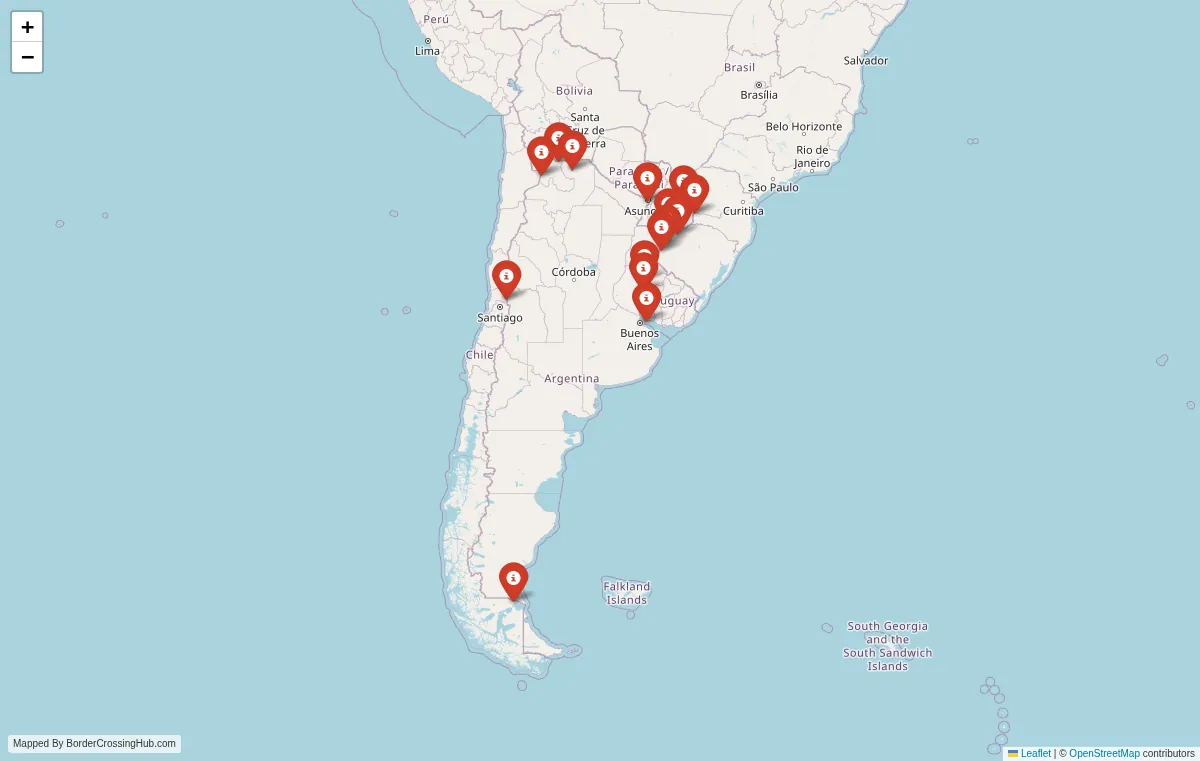 Visual guide to Argentina terrestrial border crossings and frontier checkpoints
