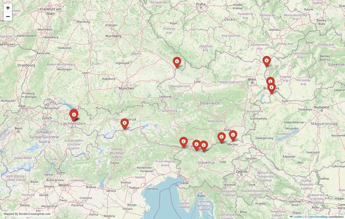 Visual guide to Austria terrestrial border crossings and frontier checkpoints