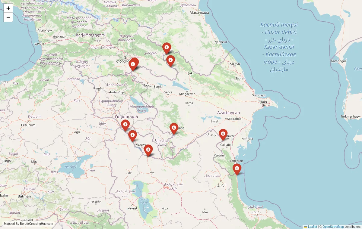 Visual guide to Azerbaijan terrestrial border crossings and frontier checkpoints