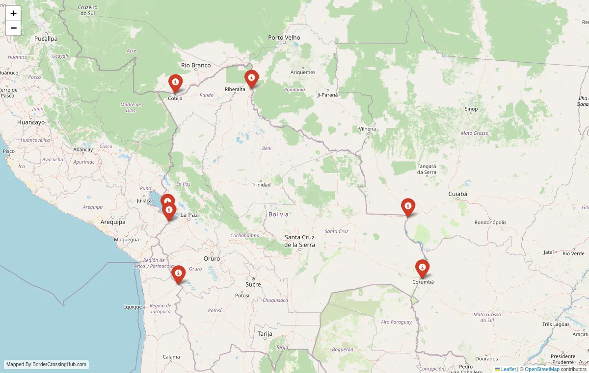 Visual guide to Bolivia terrestrial border crossings and frontier checkpoints