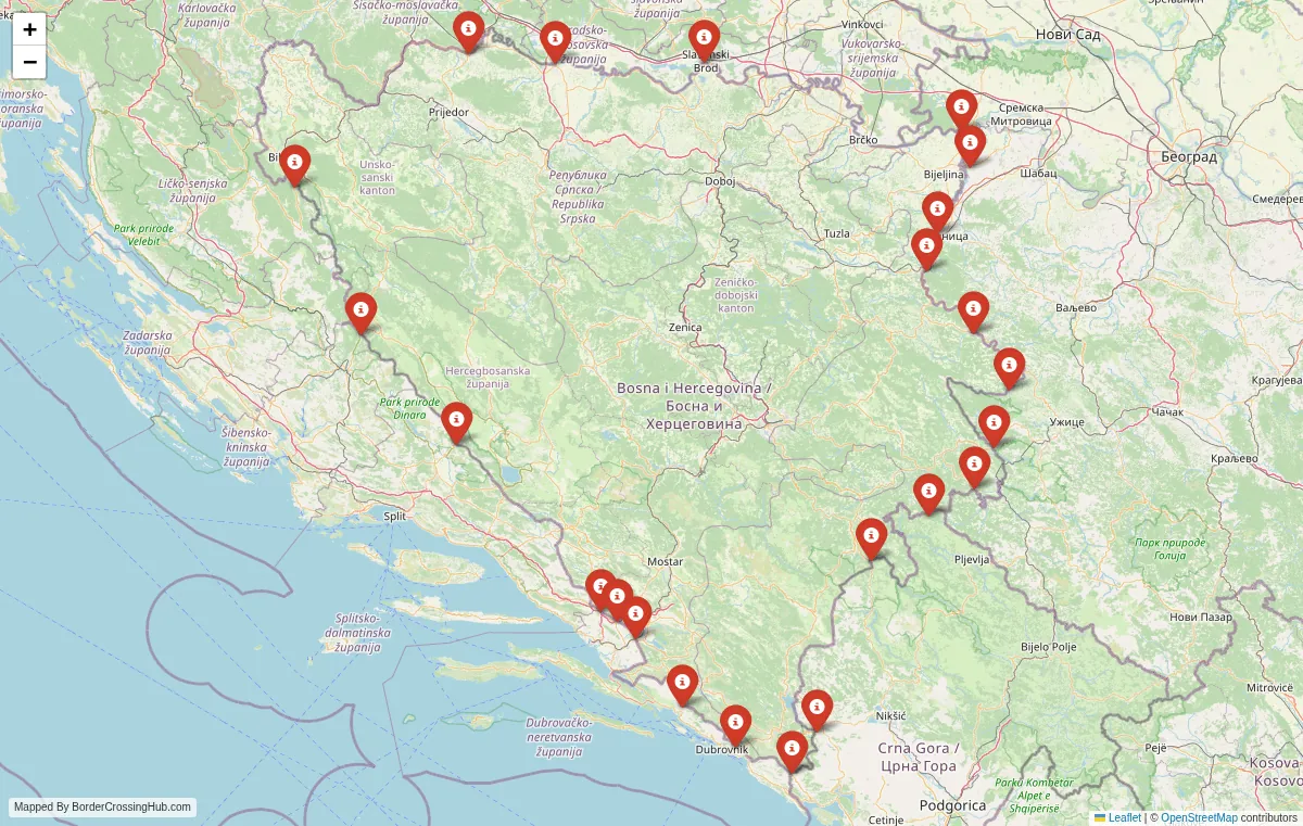 Visual guide to Bosnia and Herzegovina terrestrial border crossings and frontier checkpoints