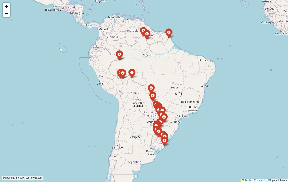 Visual guide to Brazil terrestrial border crossings and frontier checkpoints