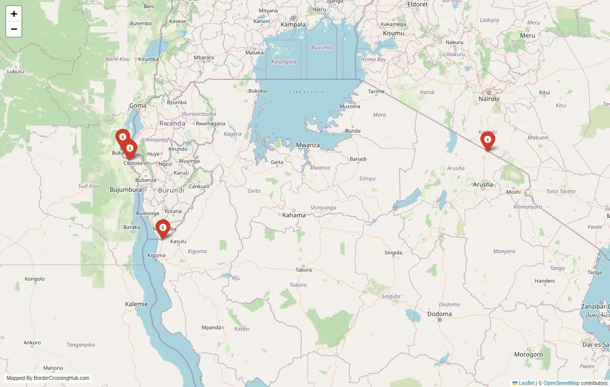 Visual guide to Burundi terrestrial border crossings and frontier checkpoints