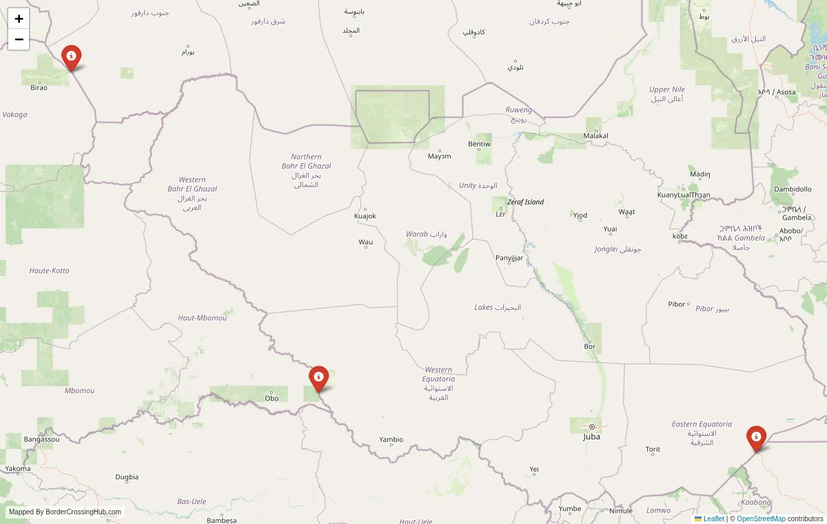 Visual guide to Central African Republic terrestrial border crossings and frontier checkpoints