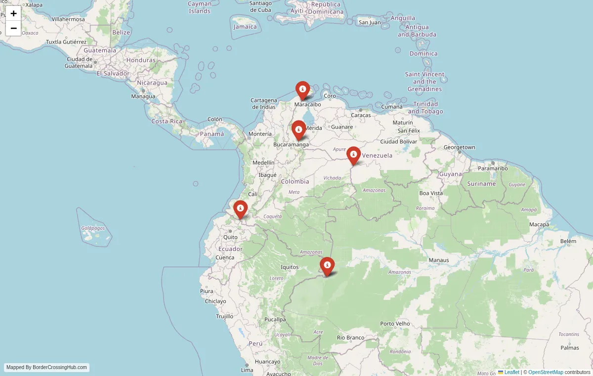 Visual guide to Colombia terrestrial border crossings and frontier checkpoints