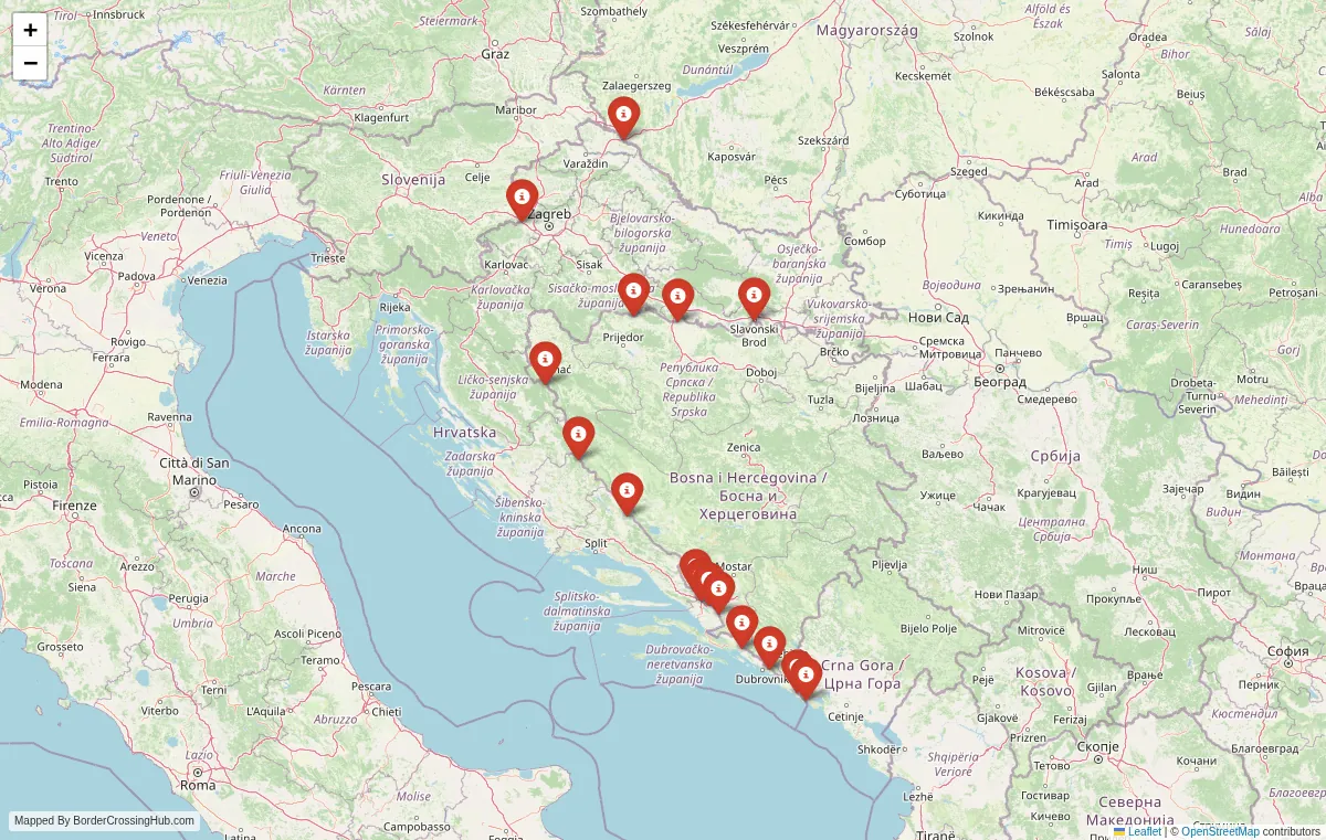 Visual guide to Croatia terrestrial border crossings and frontier checkpoints