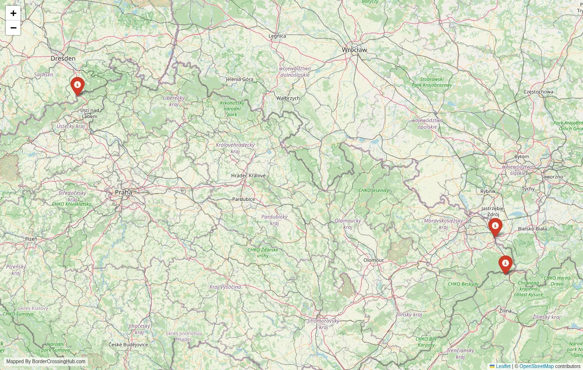 Visual guide to Czech Republic terrestrial border crossings and frontier checkpoints