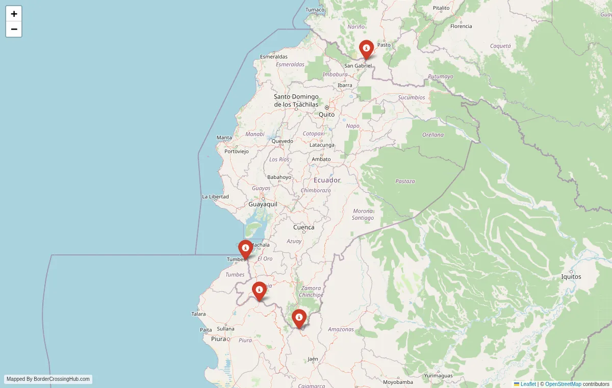 Visual guide to Ecuador terrestrial border crossings and frontier checkpoints