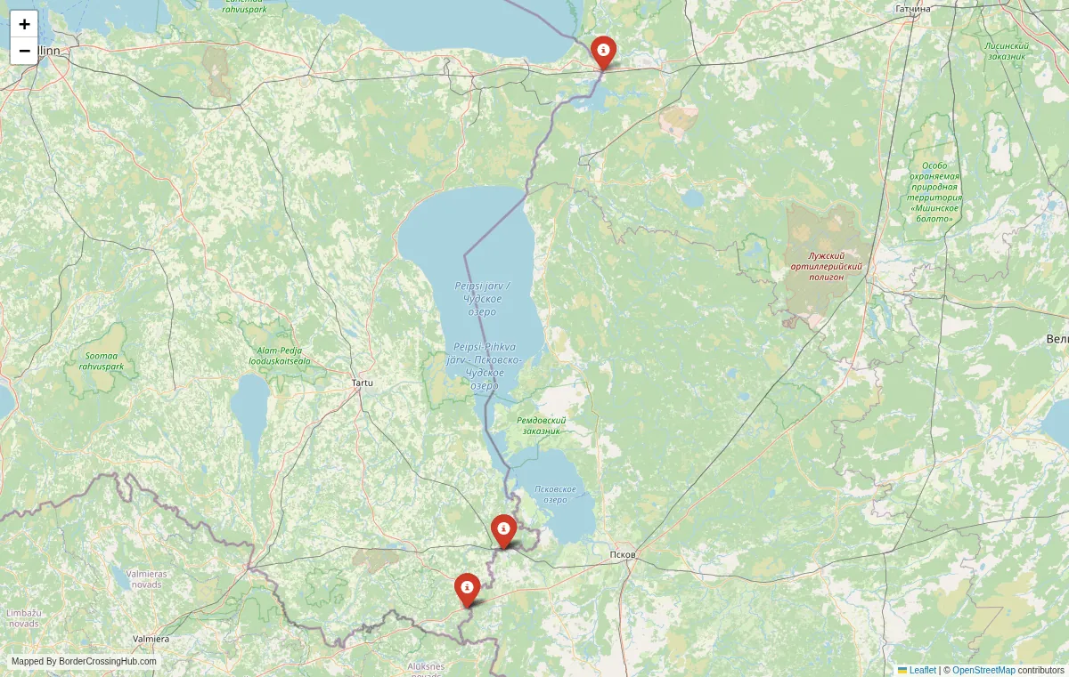 Visual guide to Estonia terrestrial border crossings and frontier checkpoints