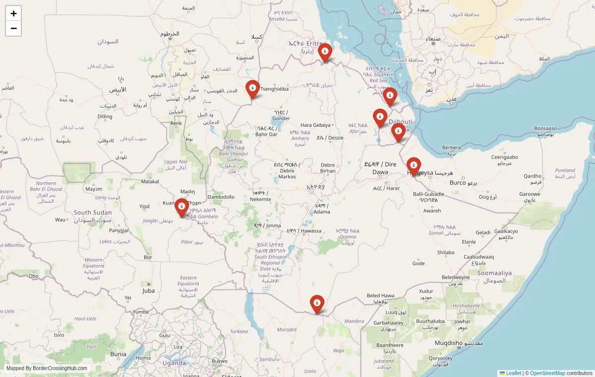 Visual guide to Ethiopia terrestrial border crossings and frontier checkpoints
