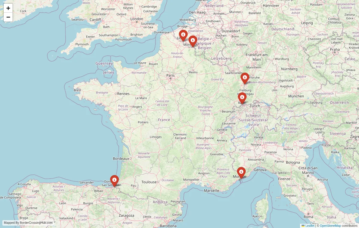 Visual guide to France terrestrial border crossings and frontier checkpoints