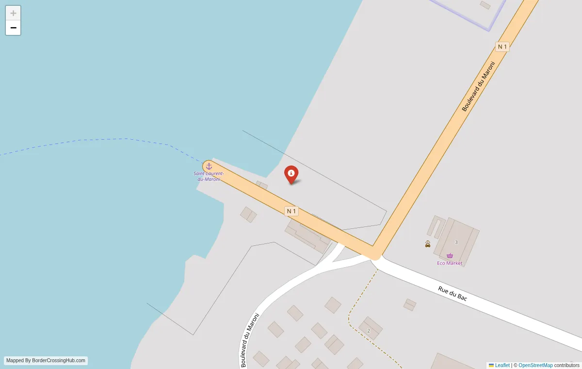 Visual guide to French Guiana terrestrial border crossings and frontier checkpoints