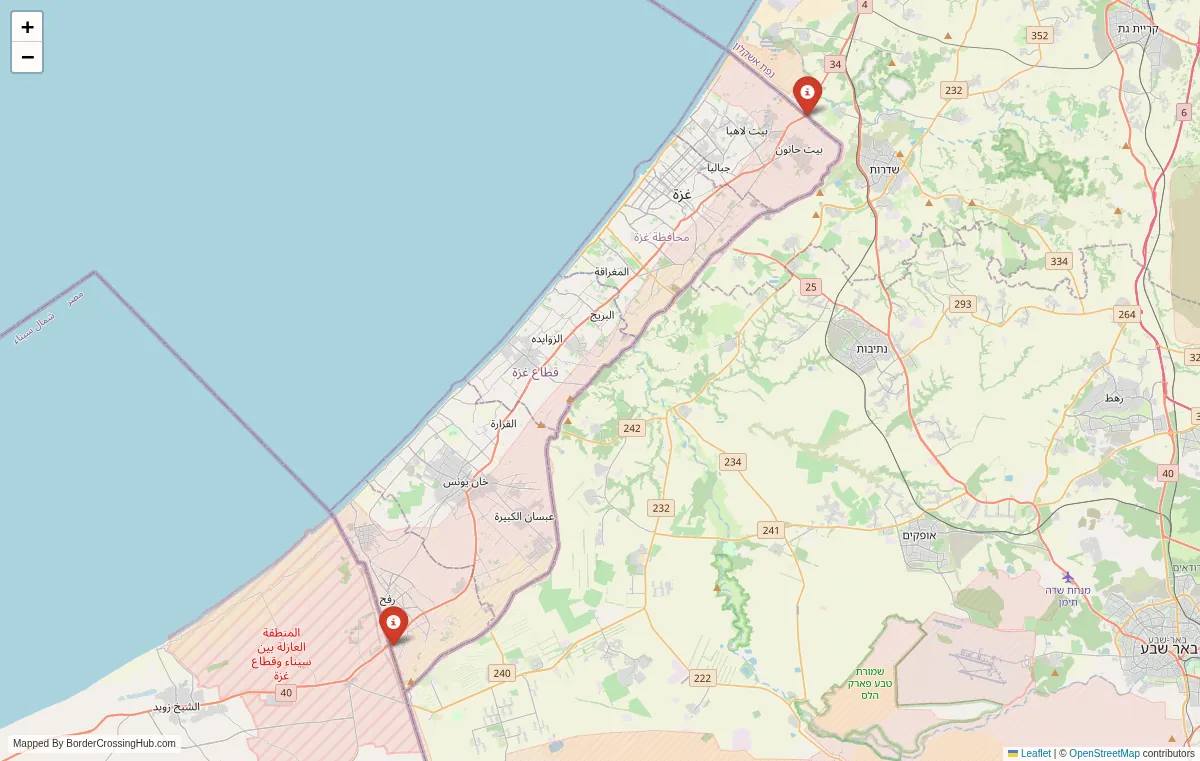Visual guide to Gaza Strip terrestrial border crossings and frontier checkpoints