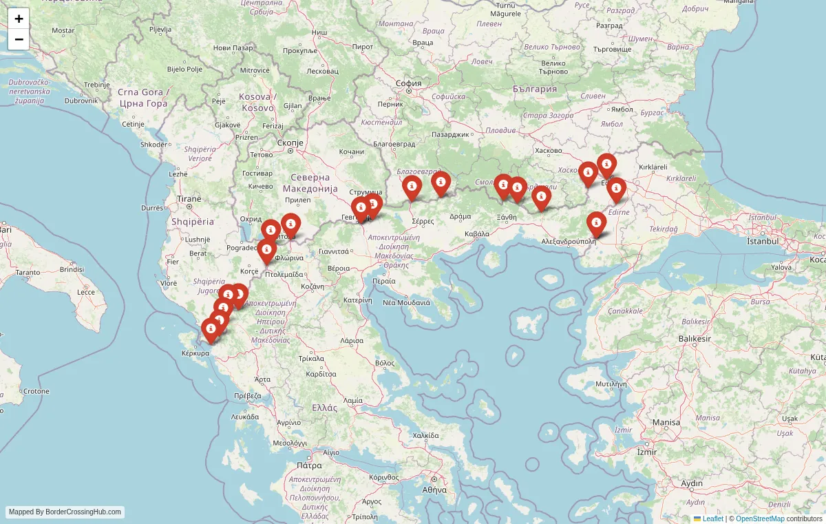 Visual guide to Greece terrestrial border crossings and frontier checkpoints