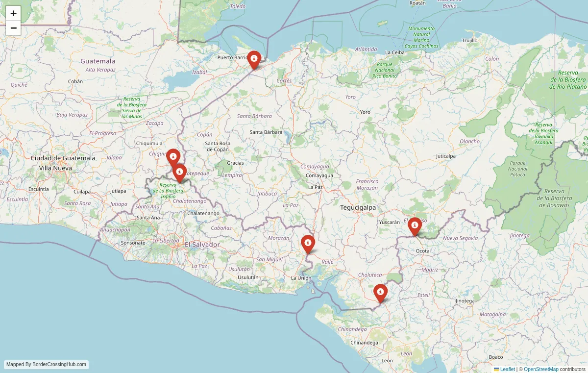 Visual guide to Honduras terrestrial border crossings and frontier checkpoints