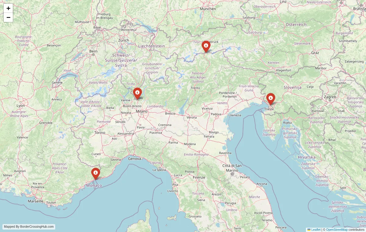 Visual guide to Italy terrestrial border crossings and frontier checkpoints