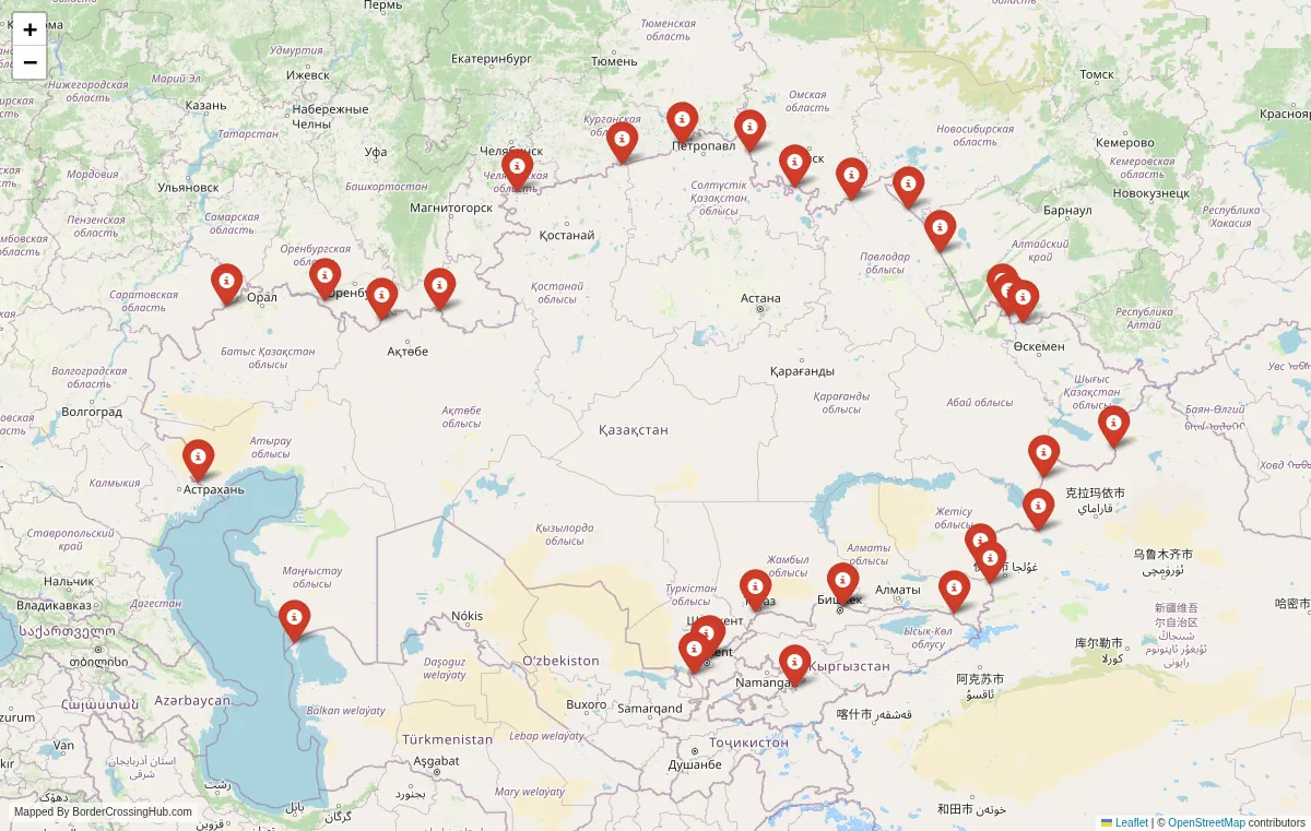 Visual guide to Kazakhstan terrestrial border crossings and frontier checkpoints