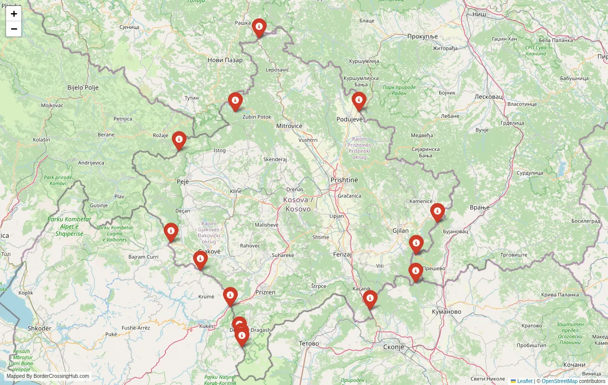 Visual guide to Kosovo terrestrial border crossings and frontier checkpoints