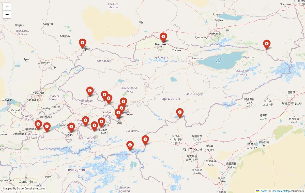 Visual guide to Kyrgyzstan terrestrial border crossings and frontier checkpoints