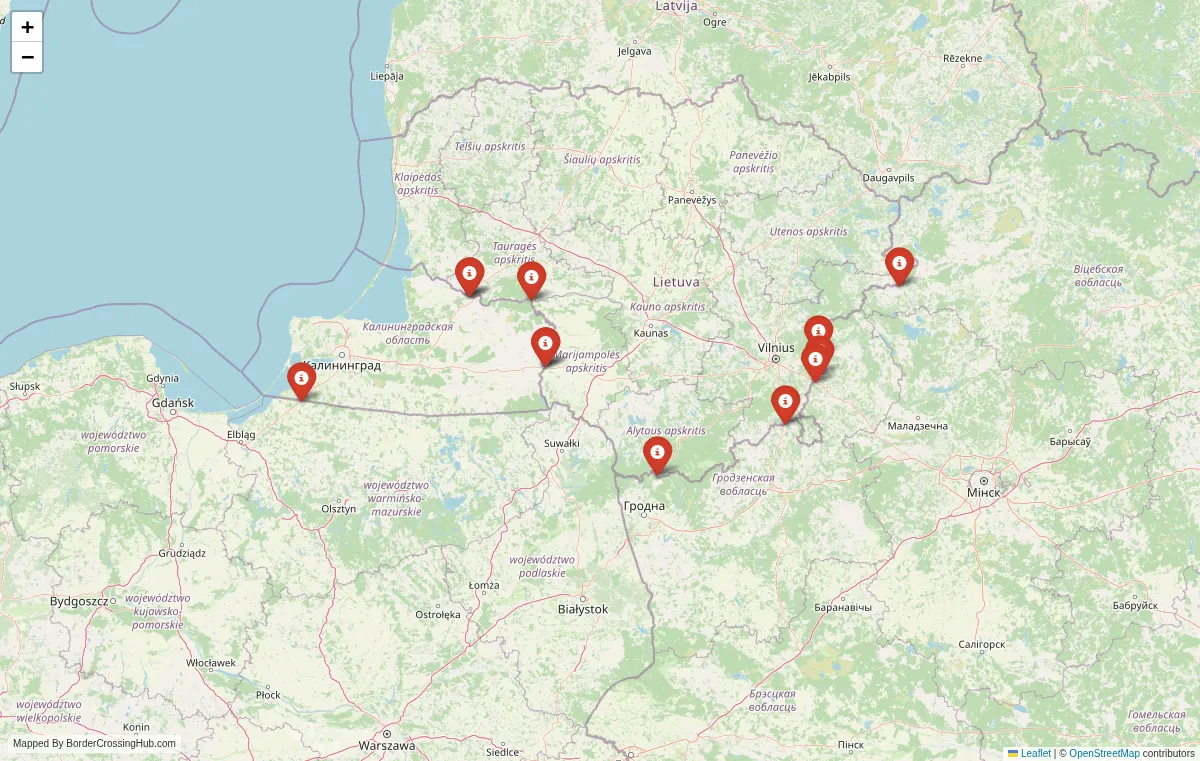 Visual guide to Lithuania terrestrial border crossings and frontier checkpoints