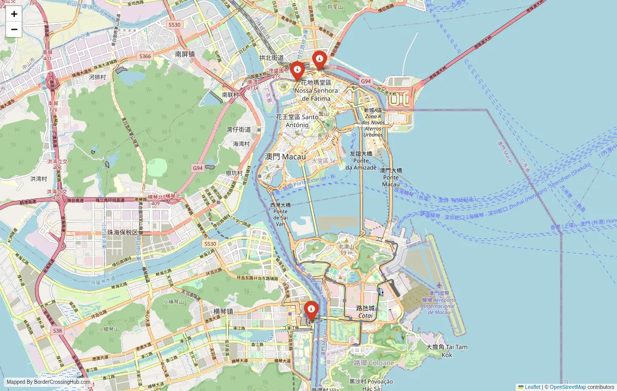 Visual guide to Macau terrestrial border crossings and frontier checkpoints