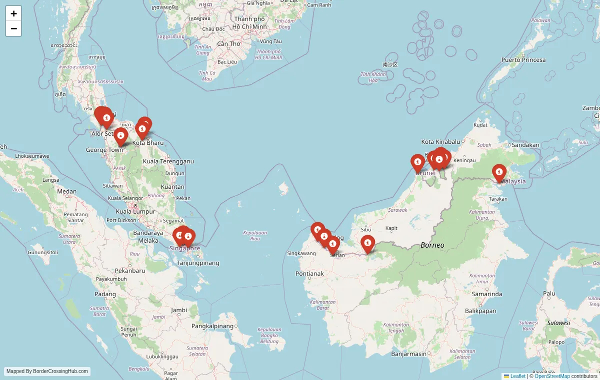 Visual guide to Malaysia terrestrial border crossings and frontier checkpoints