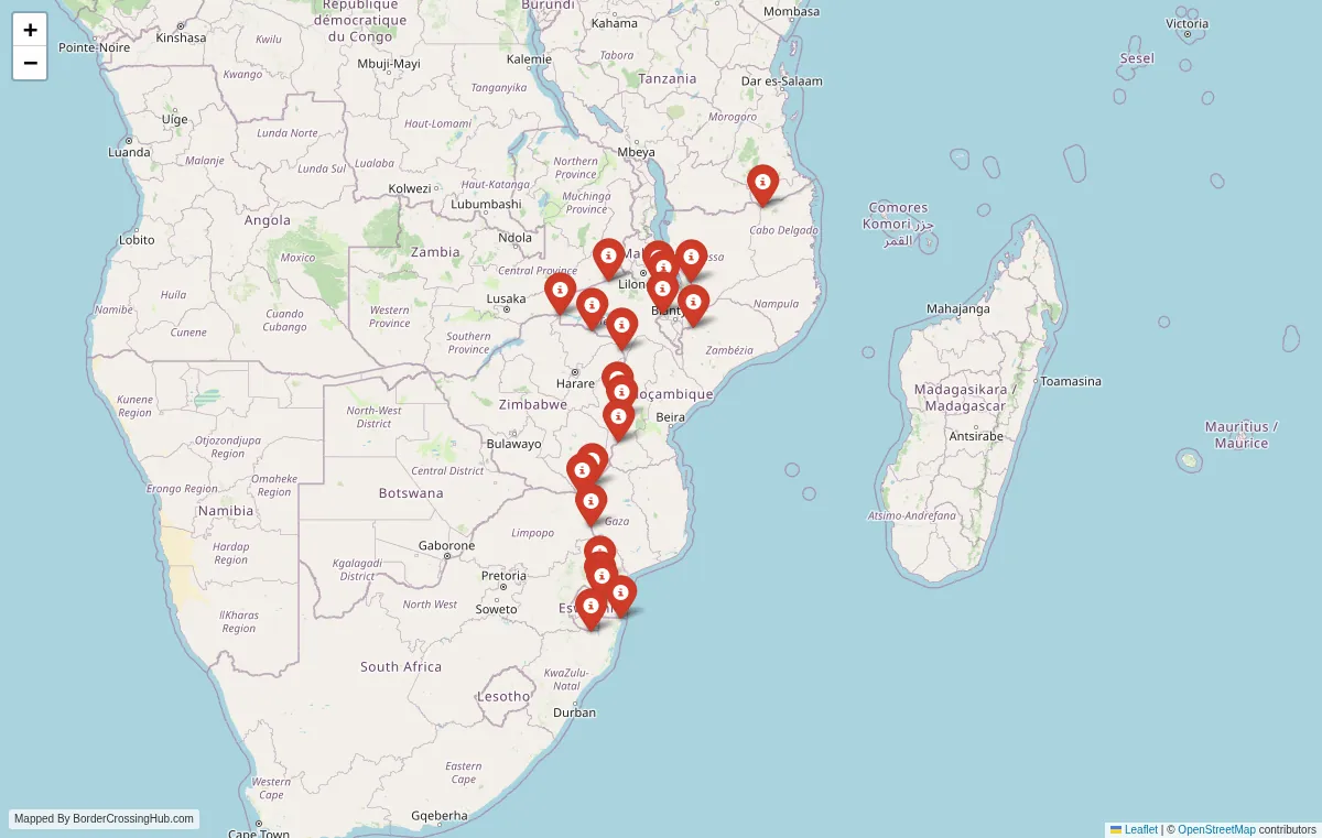 Visual guide to Mozambique terrestrial border crossings and frontier checkpoints