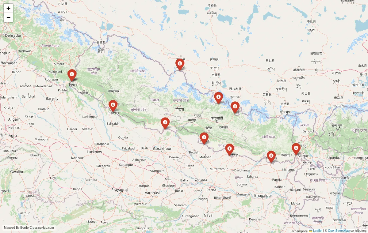 Visual guide to Nepal terrestrial border crossings and frontier checkpoints