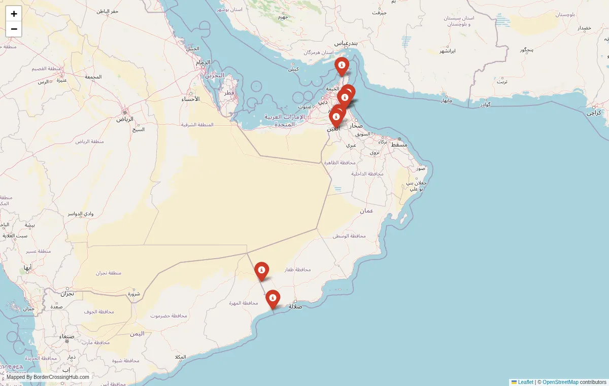 Visual guide to Oman terrestrial border crossings and frontier checkpoints