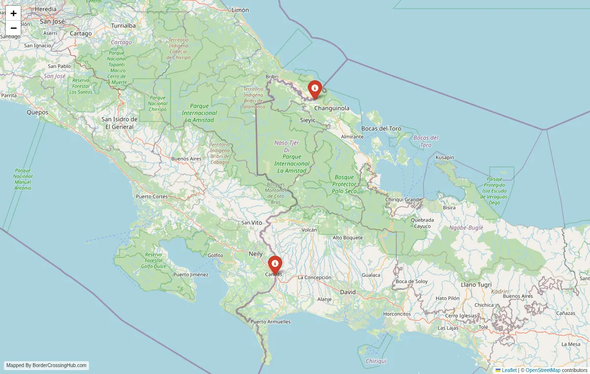 Visual guide to Panama terrestrial border crossings and frontier checkpoints