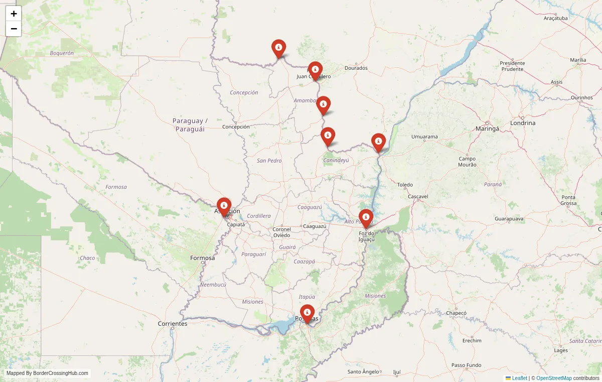 Visual guide to Paraguay terrestrial border crossings and frontier checkpoints