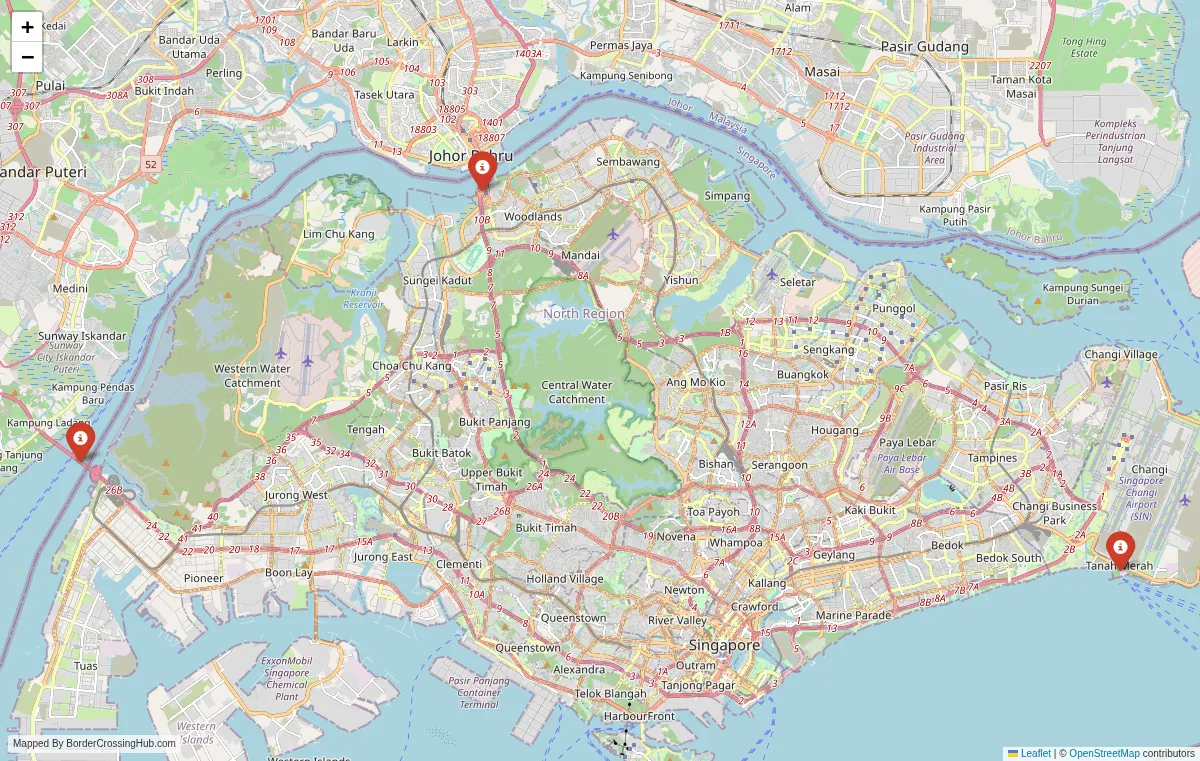 Visual guide to Singapore terrestrial border crossings and frontier checkpoints