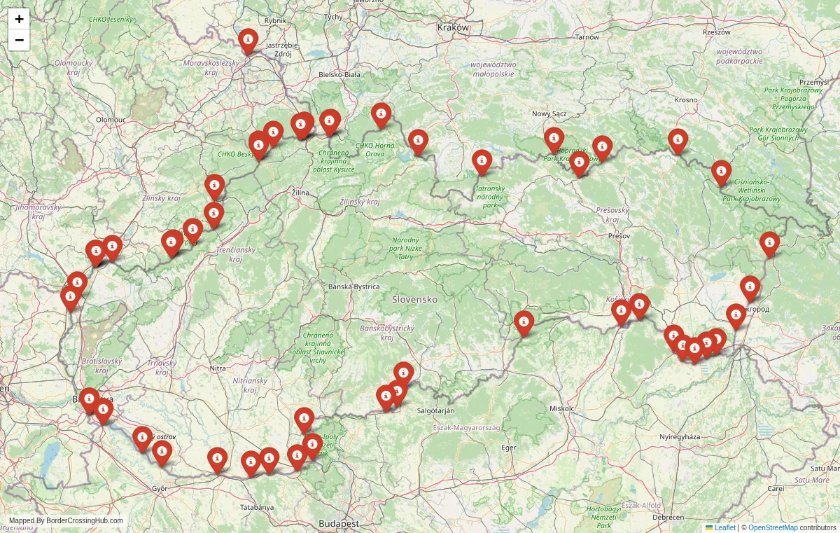 Visual guide to Slovakia terrestrial border crossings and frontier checkpoints