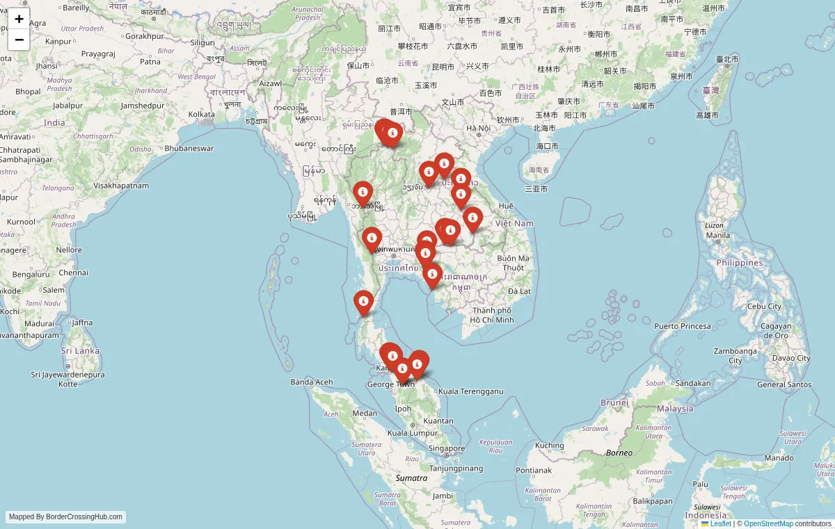 Visual guide to Thailand terrestrial border crossings and frontier checkpoints