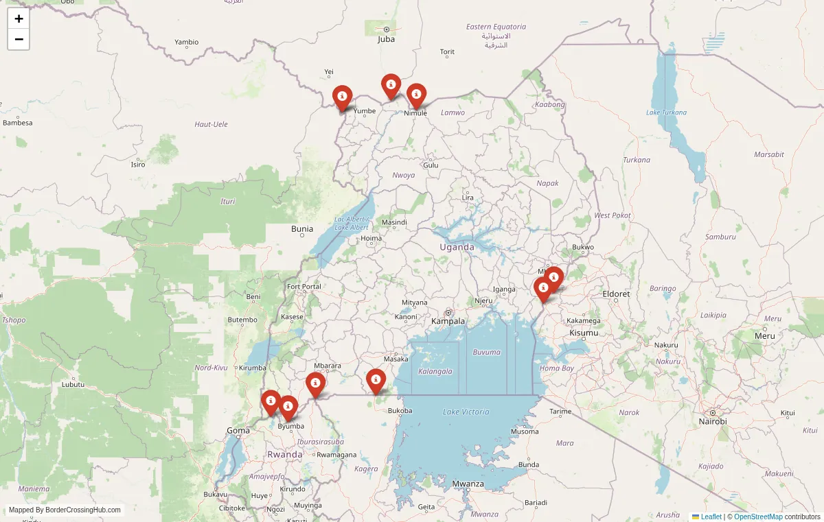 Visual guide to Uganda terrestrial border crossings and frontier checkpoints