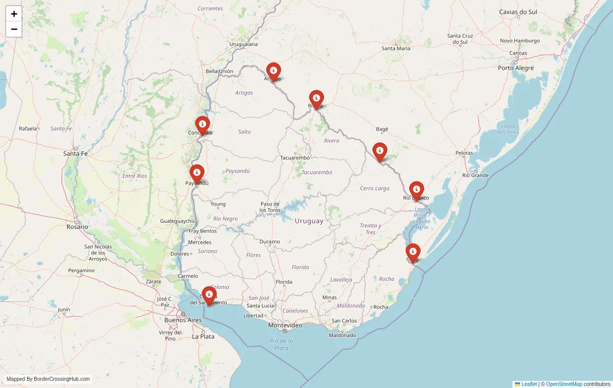 Visual guide to Uruguay terrestrial border crossings and frontier checkpoints
