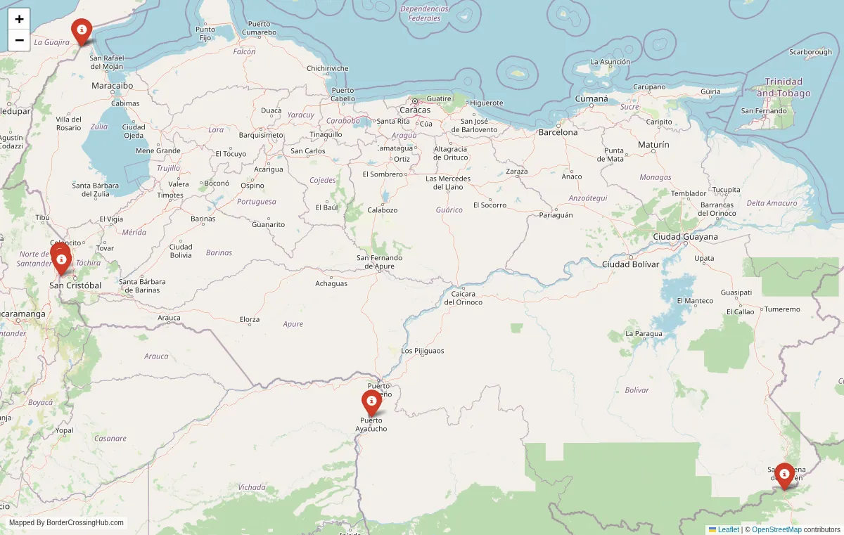 Visual guide to Venezuela terrestrial border crossings and frontier checkpoints