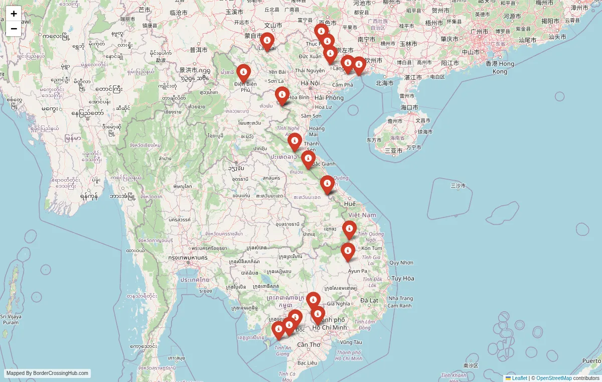 Visual guide to Vietnam terrestrial border crossings and frontier checkpoints