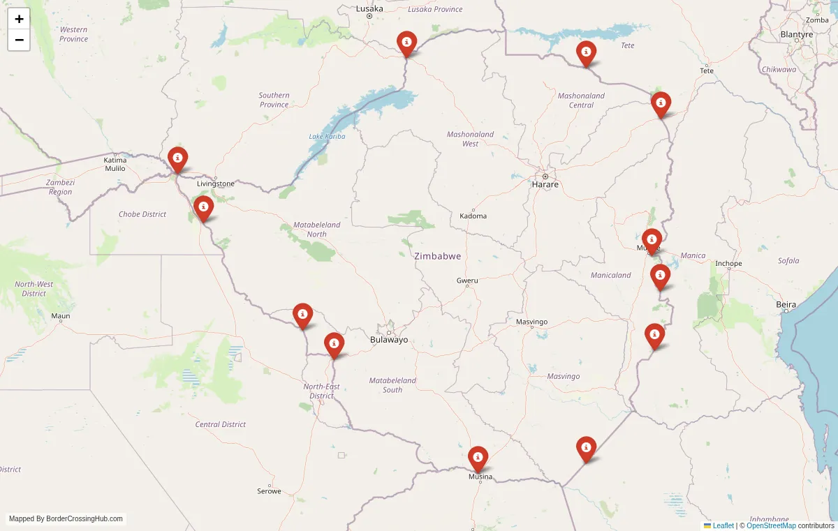 Visual guide to Zimbabwe terrestrial border crossings and frontier checkpoints