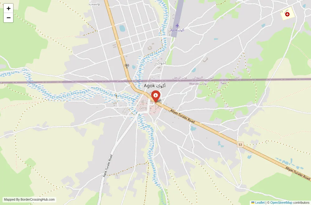 Close-up map showing a border crossing point with marker at the selected land port of entry between DR Congo and Zambia