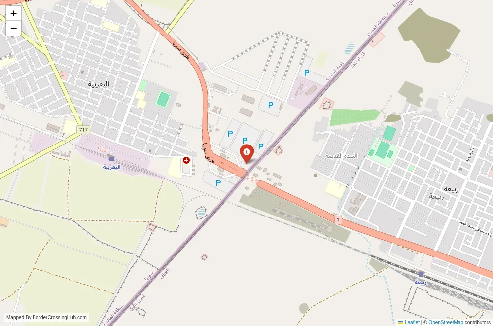 Close-up map showing a border crossing point with marker at the selected land port of entry between Iraq and Syria