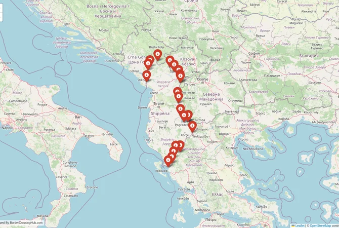 Visual guide to Albania terrestrial border crossings and frontier checkpoints