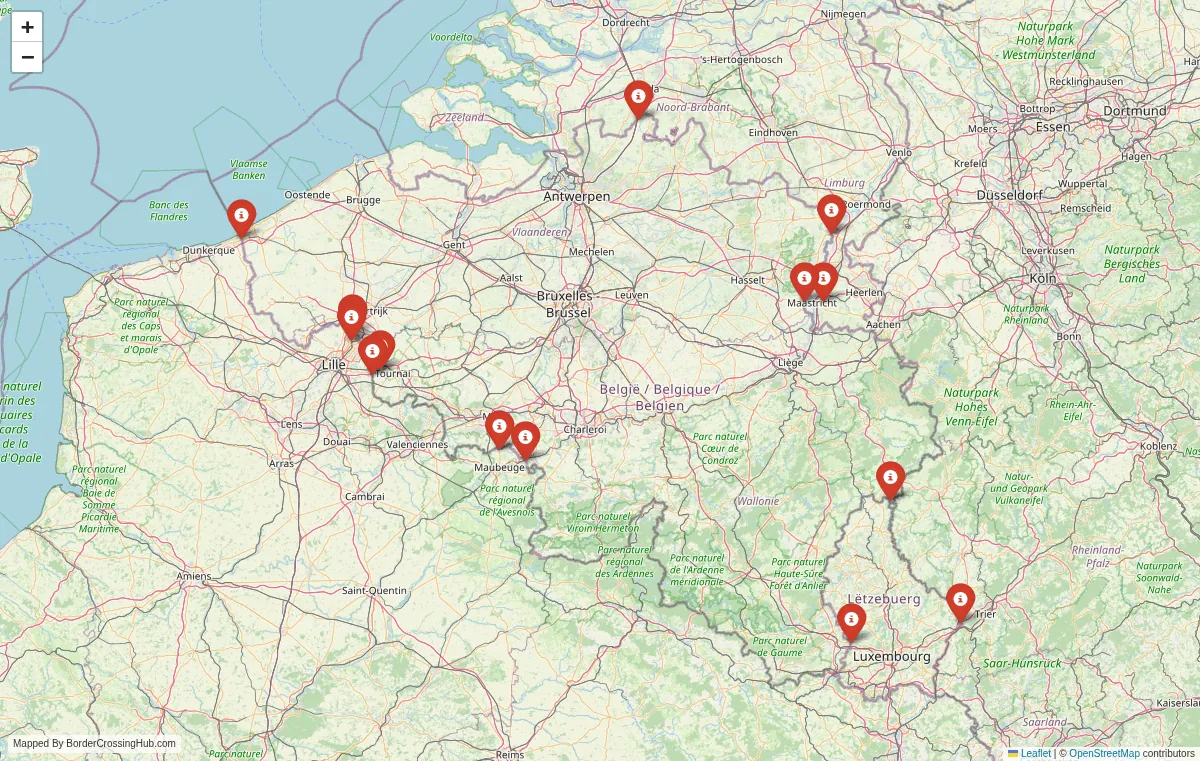 Visual guide to Belgium terrestrial border crossings and frontier checkpoints