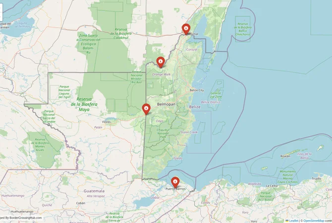 Visual guide to Belize terrestrial border crossings and frontier checkpoints